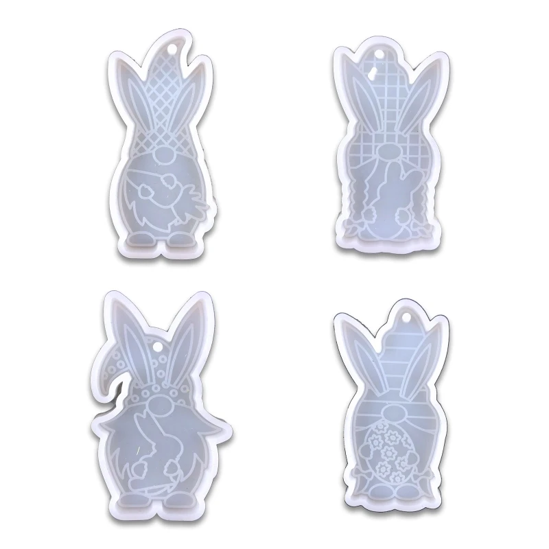 

H9ED Easter Gnome Rabbit Keychain Epoxy Resin Mold DIY Crafts Jewelry Casting Tool Keyring Pendant Silicone Mould