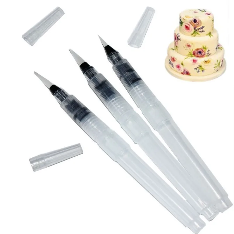 

3Pcs Coloring Water Pen for Watercolor Cake Decorating Tools /Water Brush Painting Pen Fondant Cake Pen Decor Sugarcraft DIY Pen