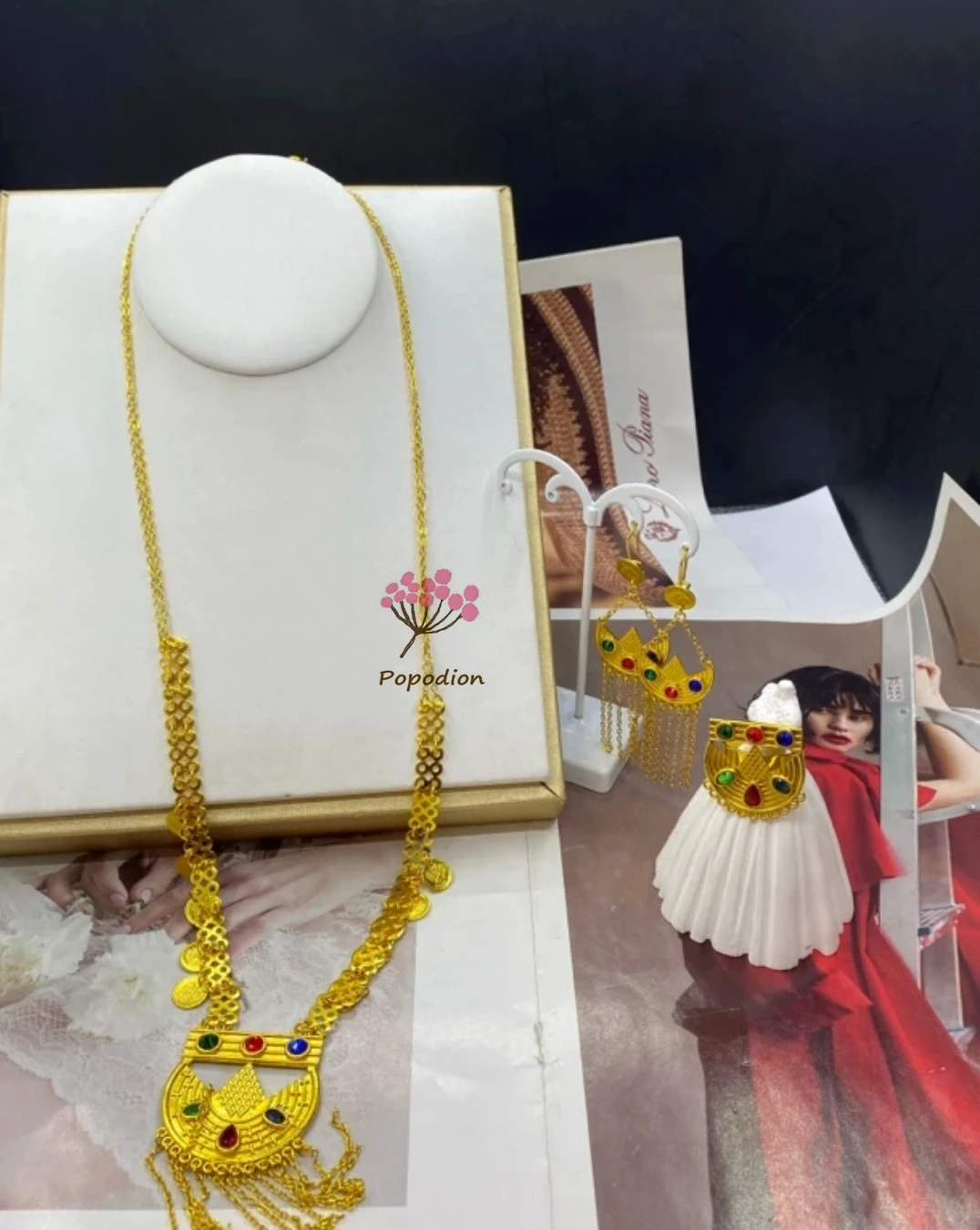 Новый Дубай 24K позолоченное ожерелье серьги и кольца для женщин набор ювелирных