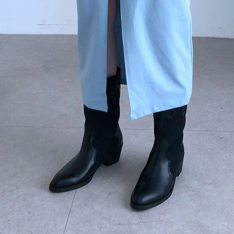 

Women Chelsea Heels Boots Autumn Winter 2022 New Fashion Chunky Pumps Ladies Casual Shoes Botas Punk Mid Calf Motocycle Boots