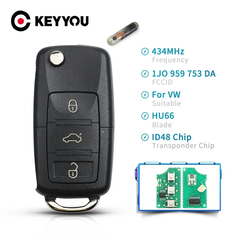 

KEYYOU 433 МГц откидной корпус дистанционного ключа для VW Golf Passat Polo Jetta Touran Bora Sharan 1J 0959753 DA 1J 0959753 AH 1K 0959753 Г ID48