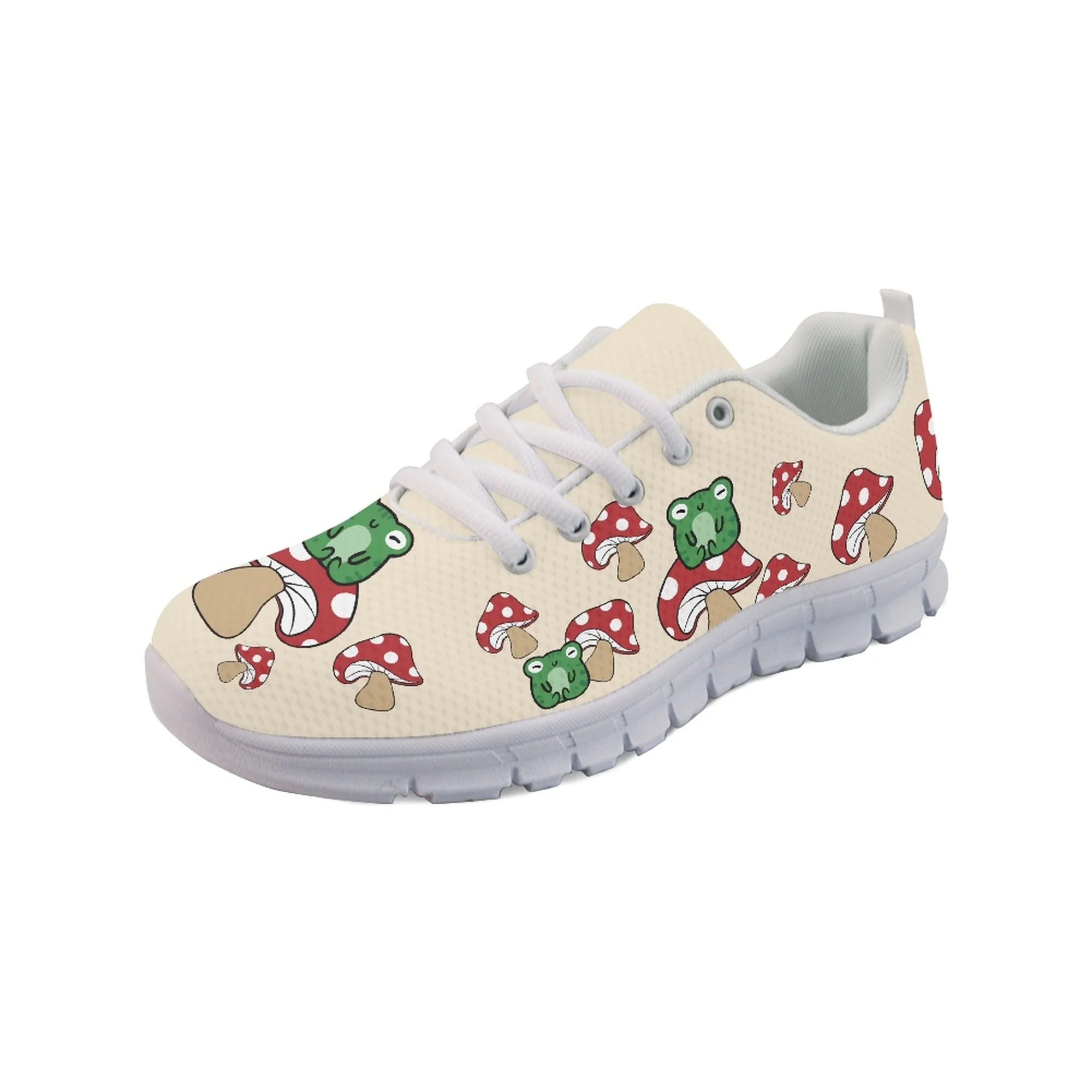 Yikeluo Cartoon Frog with Mushroom Sneakers for Ladies Print On Demand Casual Outdoor Walking Shoes Girls кроссовки женские New