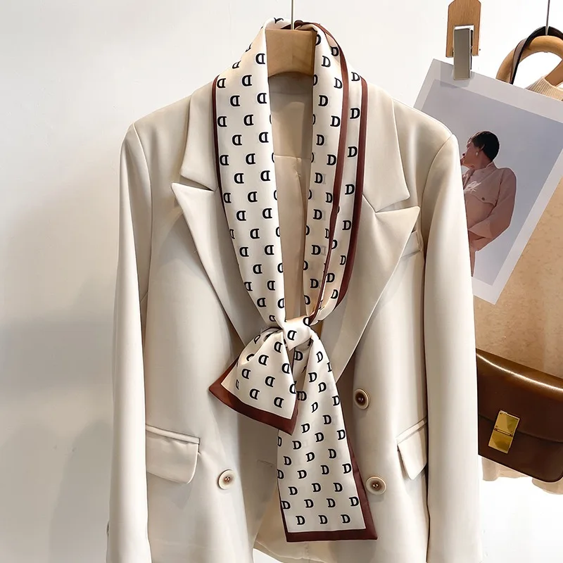 Весенний Корейский вариант универсального женского шарфа из шелка с двусторонней печатью тонкой секции 15x150 см.