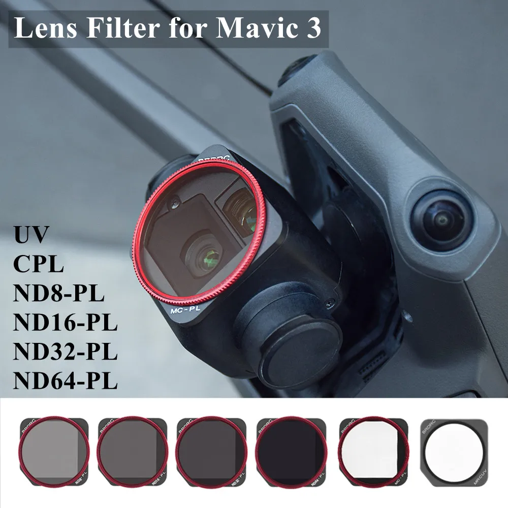 

Фильтр для объектива Mavic 3 UV Регулируемый CPL ND8 PL ND16 PL ND32 PL ND64 PL набор фильтров Водонепроницаемый Анти-масляный для дрона аксессуары
