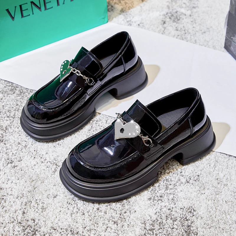 

Platforms Loafers Women's Shoes 2022 Trend Elegant Medium Heel Pumps Mirror Luxury Shoes Girl Black Heels Designer Loafer Wedges
