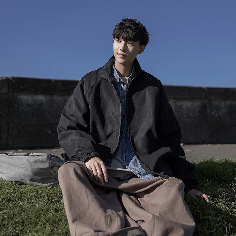 

Простые мужские куртки с воротником-стойкой, модные тренды в японском стиле Harajuku, уличная одежда для подростков, M-5XL размера плюс, пальто большого размера, повседневная одежда