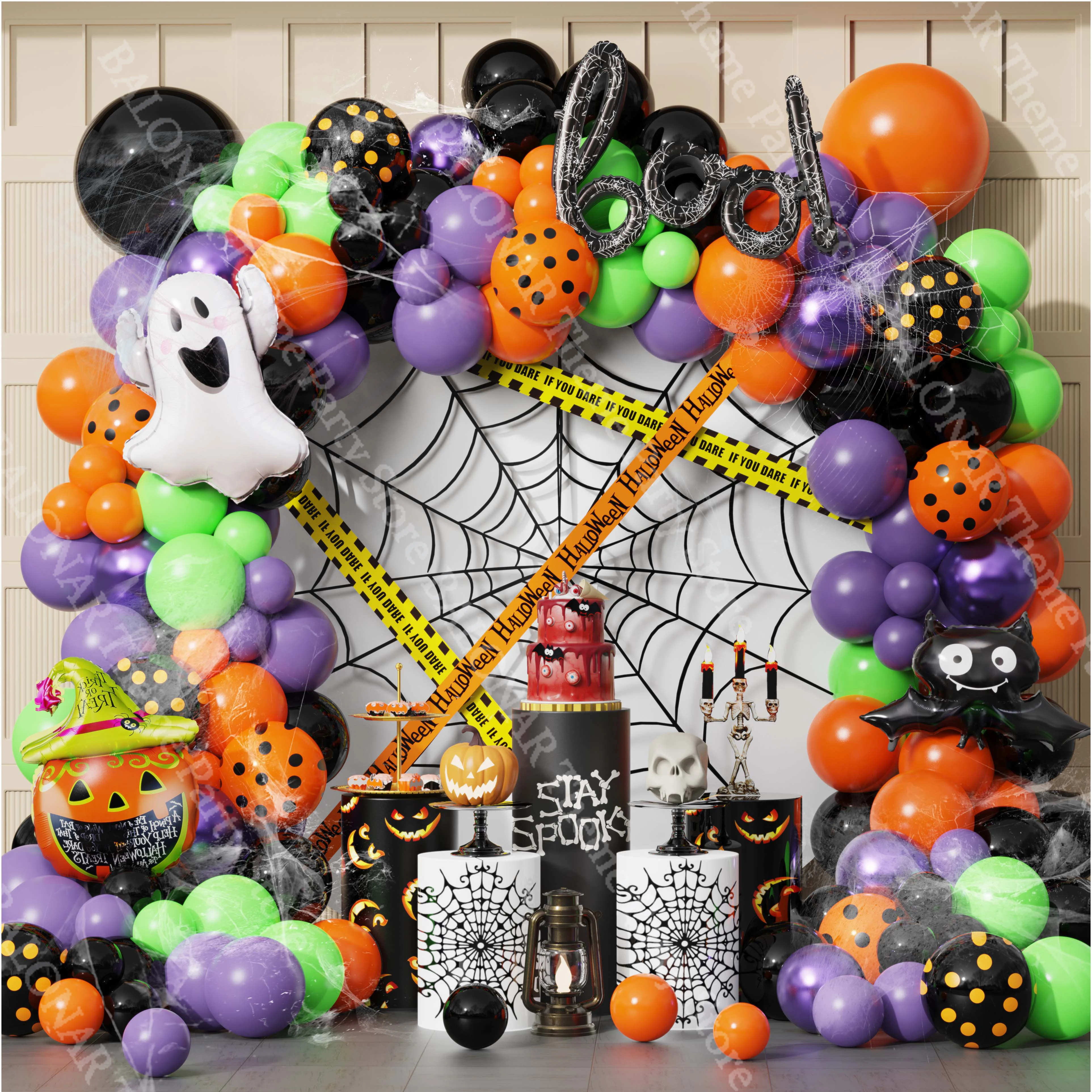 

103pcs Halloween Theme Orange Black Polka Dot Latex Pumpkin Bat Ghost Foil Balloon Garland Arch Kit for Horror Party Decoration