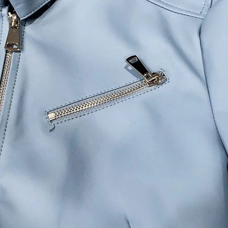 Lady Real Leather Jacket Stand Collar Bomber Coats Genuine Sheepskin Zipper Women Full Sleeve Spring Jacket TF5462