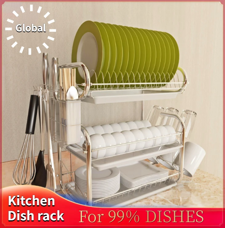 

Hot 3 Tiers Dish Drainer Stainless Kitchen Dish Rack Storage Shelf Washing Holder Basket Plated Knife Sink Drying Organizer