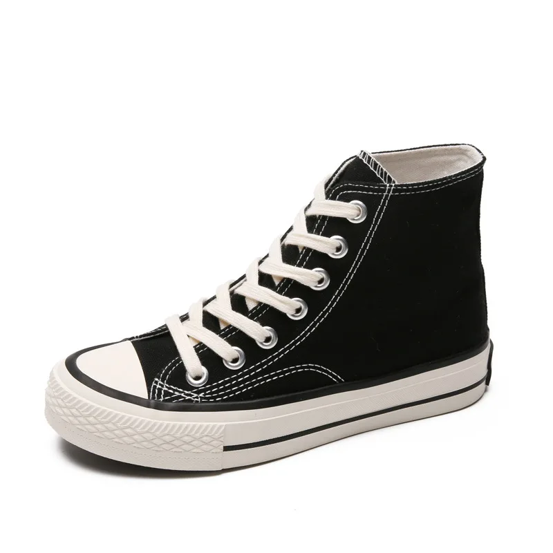 Retro Vulcanized Canvas Shoes Women 1970s Reprint Student Women Shoes Black Canvas Shoes High Top Casual Board Fashion Sneakers