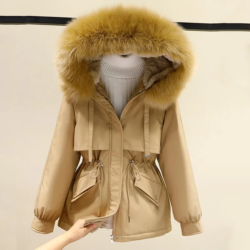 Cotton Padded Parkas Woman Winter 3XL Big Fur Thicken Jacket Women Loose Warm Fur Liner Hooded Outwear Jackets and Coats enlarge