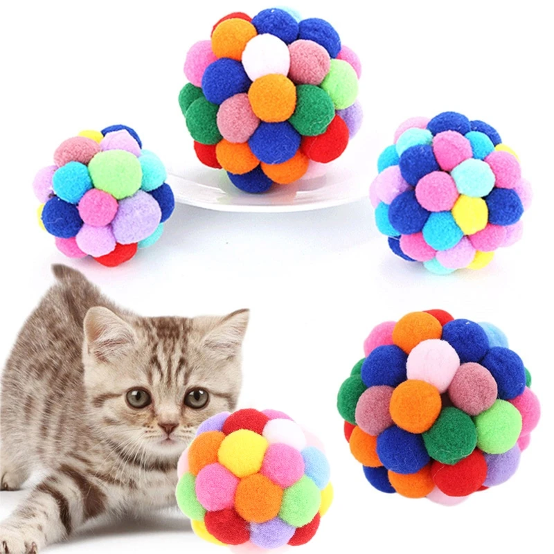 

Interactive Cat Toys Plush Elastic Balls Toy with Bell Inside for Kitten Puppy Indoor Outdoor Multi Sizes Cat Accessories