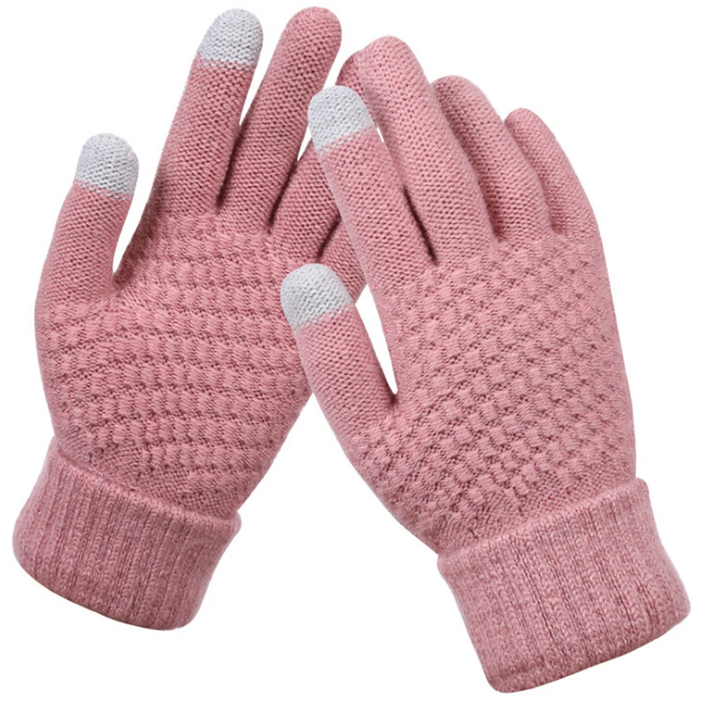 

Touchscreen Gloves Full Finger Keep Warm Unisex Plain Winter Warm Touch Screen Knitted Thick Anti Slip Gloves Outdoors