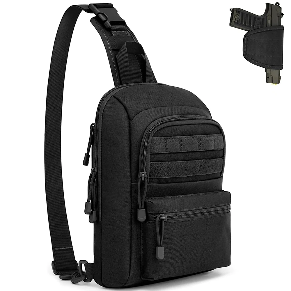 

Concealed Carry Gun Pouch with Holster Tactical Sling Backpack for Pistol Hunting Daypack Chest Bag Adjustable EDC Tool Pouch