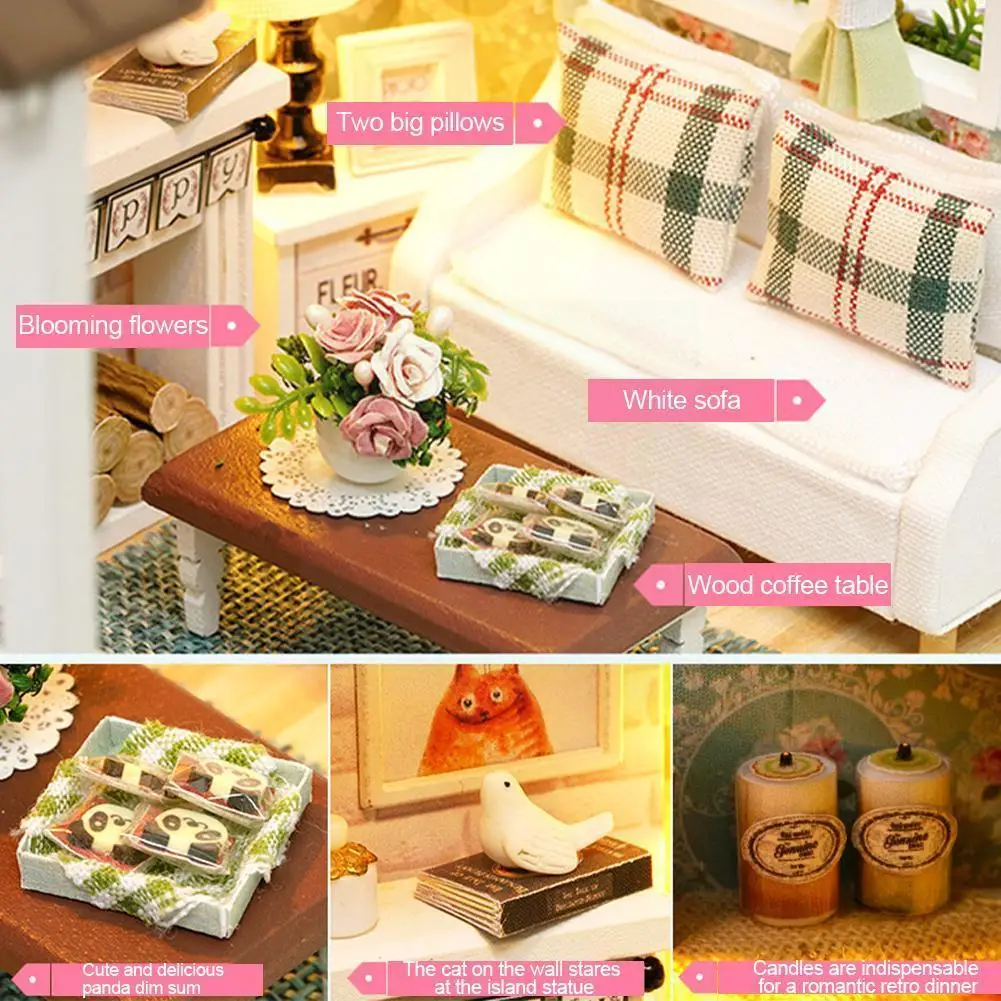 

Wooden House Miniature Toys DIY Doll House Miniature Furnitures With Gift Dollhouse DIY Christmas Kit Dollhouse S0K0