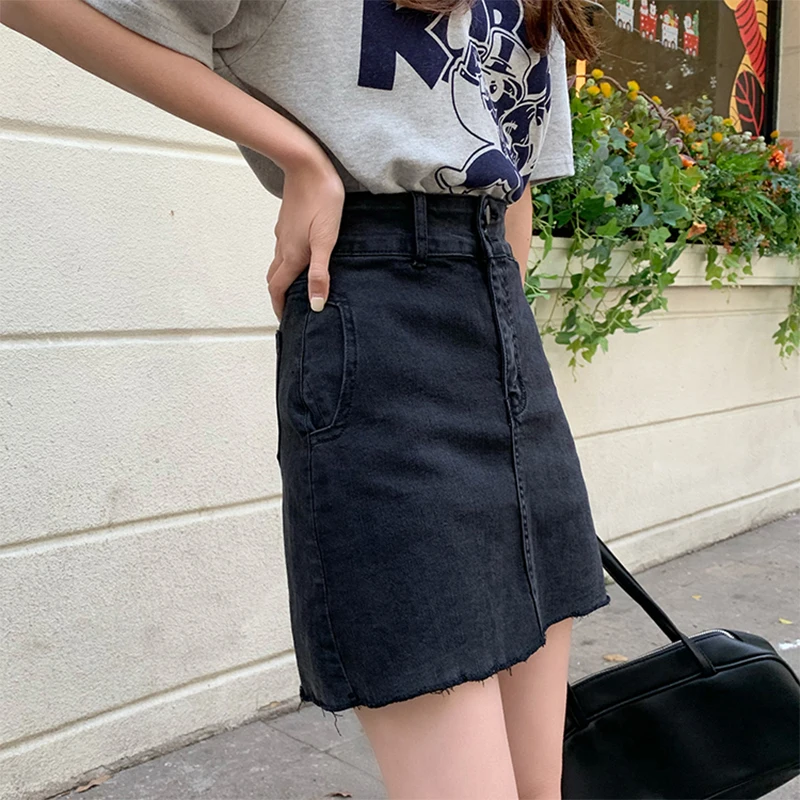 Jeans Women Summer Black Casual Commuter Shorts Women Stretch Denim Skirt Women High Waist Skirt with Skinny Edges Wrapped