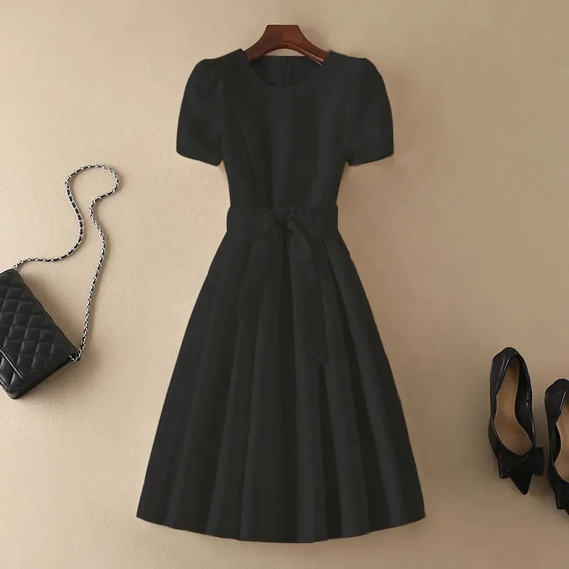 Фото Весенне-осеннее женское модное однотонное платье Vestidos, французское женское платье средней длины, длинные платья с круглым вырезом, расширенные ощущения №3