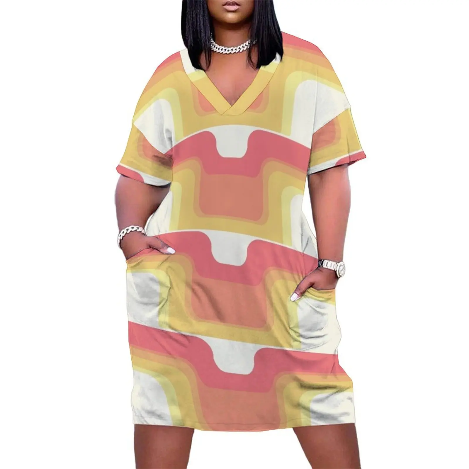 Современное свободное карманное платье середины века в стиле шербет элегантные