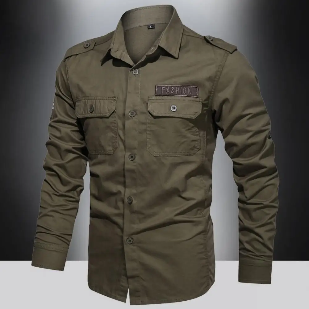 

Men Autumn Shirt Flap Pocket Men Spring Top Wear-resistant Men Autumn Shirt