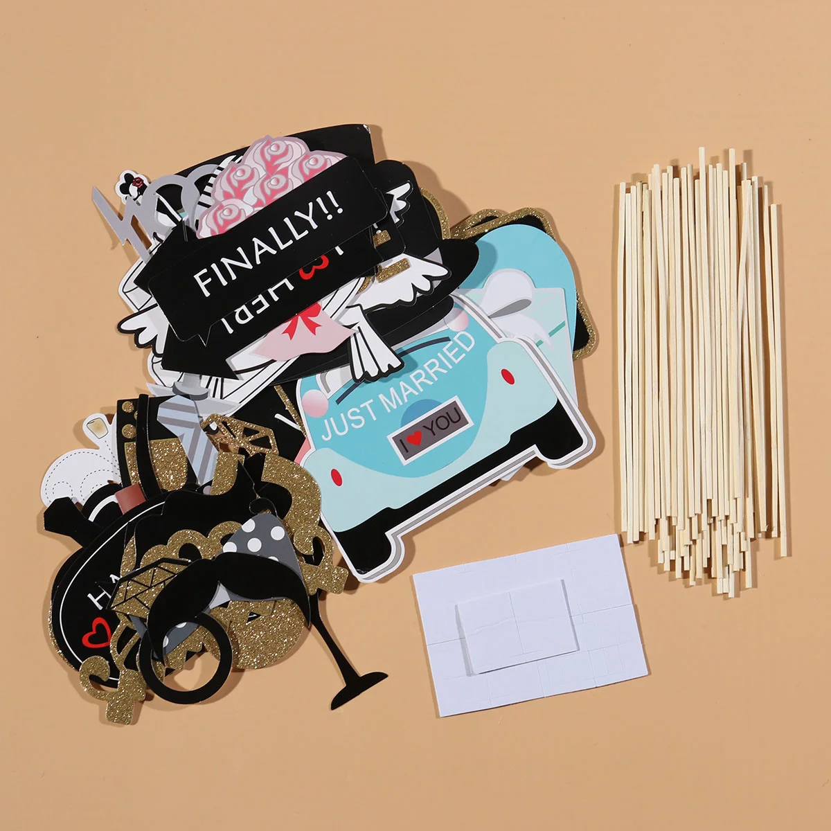 

53 Pcs Wedding Decor Wedding Party Decoration Decorate Photo Booth Props Wooden Paper Photo Prop