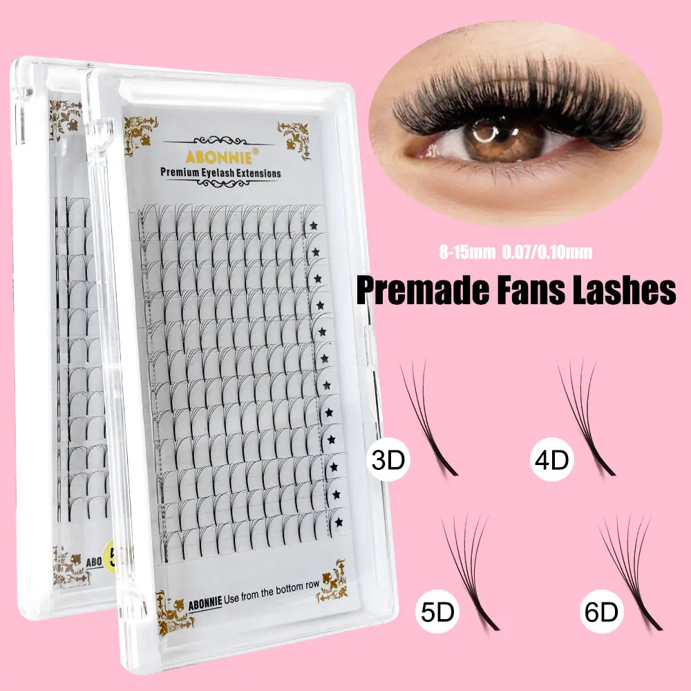 

ABONNIE Lashes Premade Volume Fans Long Stem 3d/4d/5d/6d Lash Russian Volume Pre made Lash Extension Faux Mink Eyelash Extension