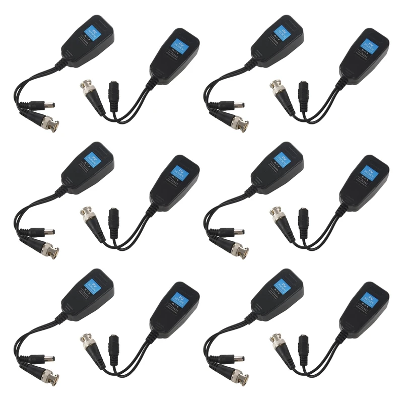 

RISE-HD-CVI/TVI/AHD Passive Video Balun With Power Connector And RJ45 CAT5 Data Transmitter 6 Pair