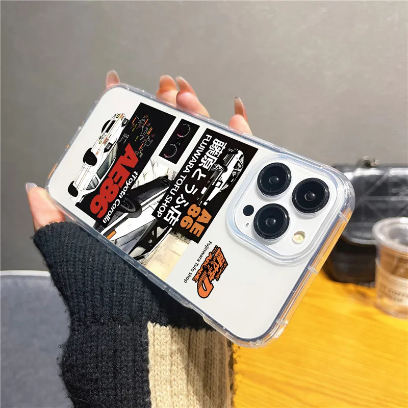 Прозрачный чехол с японским мультяшным аниме Fujiwara Takumi AE86 Initial D label для iphone 14 12 13 11 Pro Max X XR, Прозрачный бампер