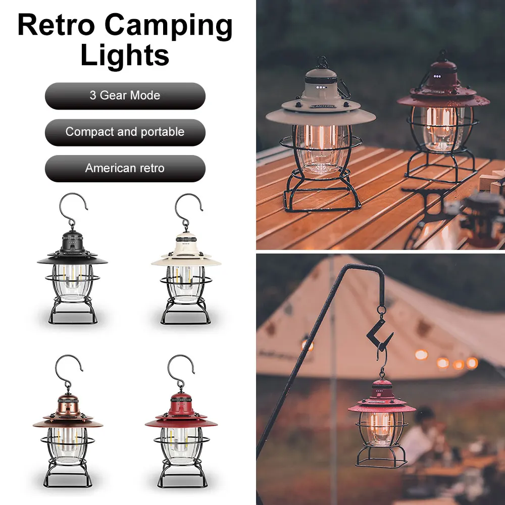 

LED Camping Lamp Travel Lantern Tent Light Rechargeable Flashlight Garden Hanging Lamp Waterproof Work Light Emergency Lamp