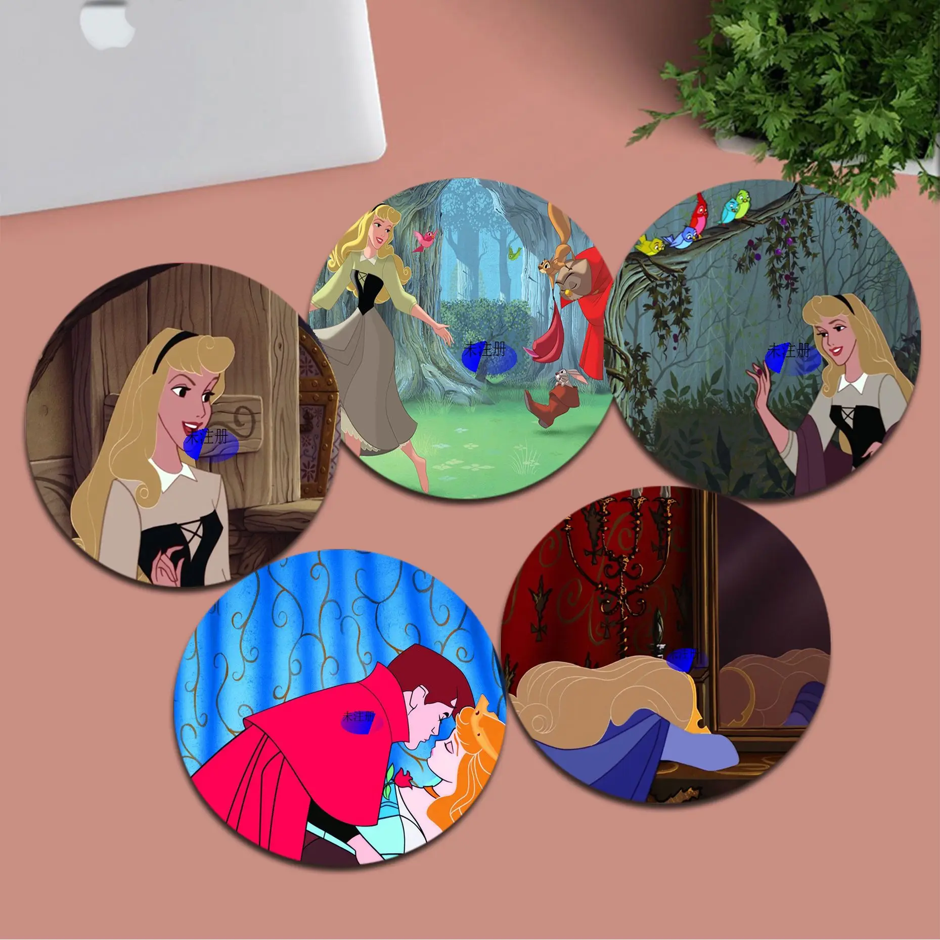 

Disey Sleeping Beauty Aurora Princess Anti-Slip Round Computer Desk Mat Keyboard Laptop Cushion Non-slip for Teen Girls Bedroom