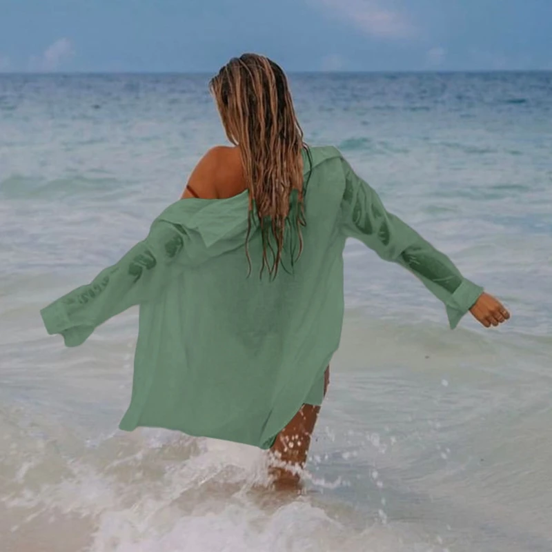Женская пляжная накидка с длинным рукавом на пуговицах рубашка для сна платье