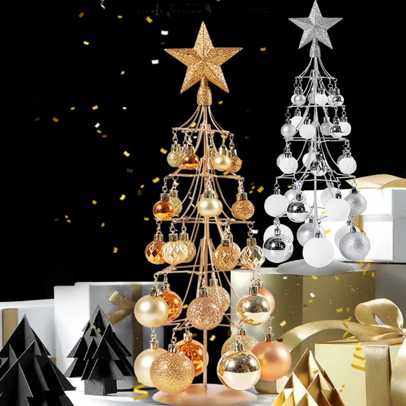 

1 х Рождественская елка, золотой, серебряный блестящий шар, украшение в виде пентаграммы, Рождественская атмосфера, железная настольная декорация, детские подарки