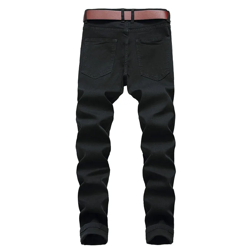 Korean Street Wear Fashion Men' Wear Hole Slim Straight Leg Jeans Everyday Casual Black And White High Quality Pants Youth Jeans