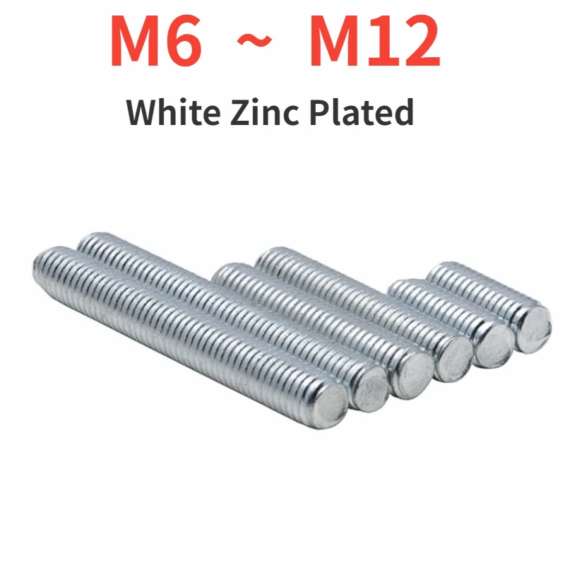 

Galvanized Full Thread Screw Rod M6 M8 M10 M12 White Zinc Plated Headless Bolt Full Threaded Stud Bar Length 250mm-300mm