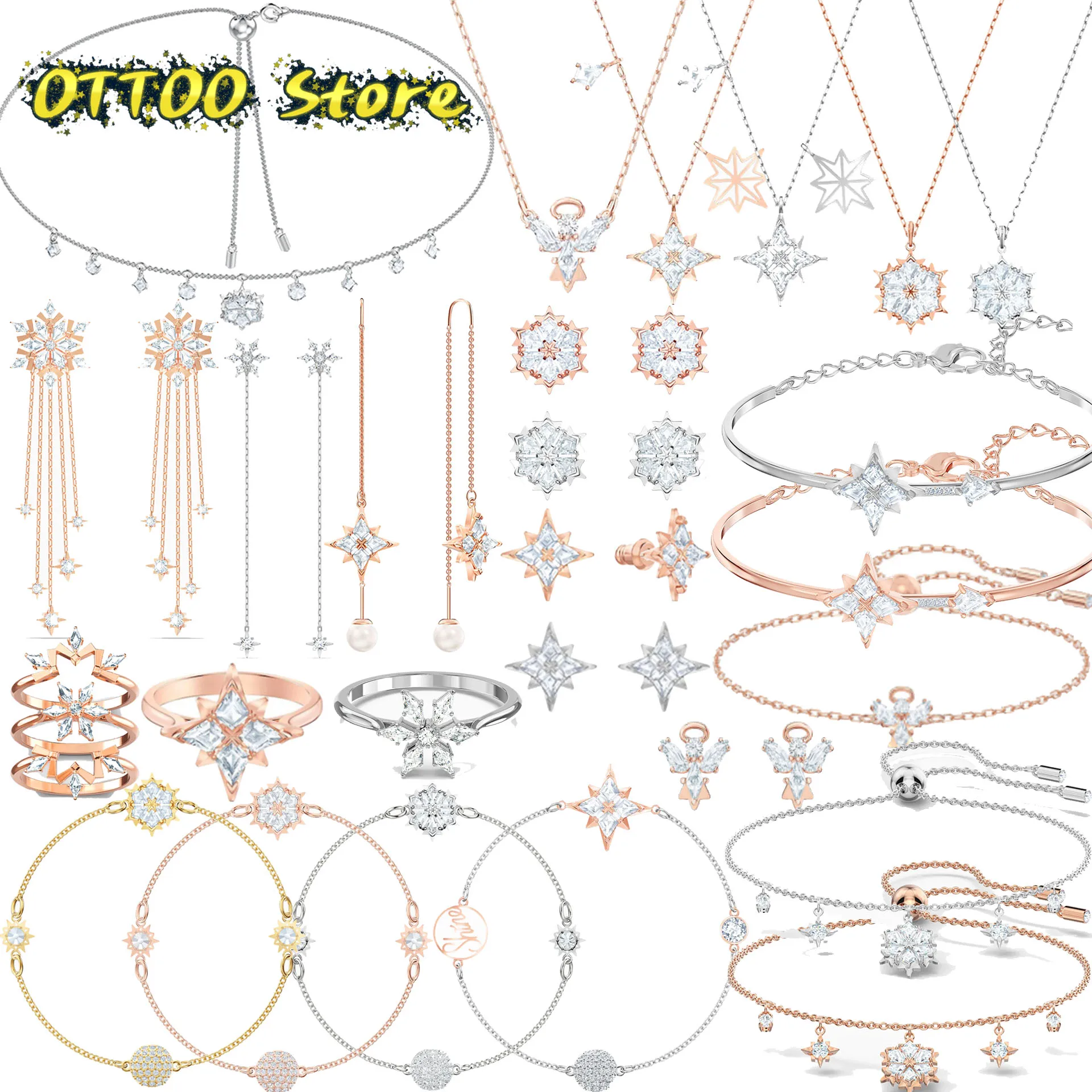 

Оригинальный модный женский комплект ювелирных изделий Swa серии Волшебные снежинки Роскошные серьги ожерелье браслет романтический подар...