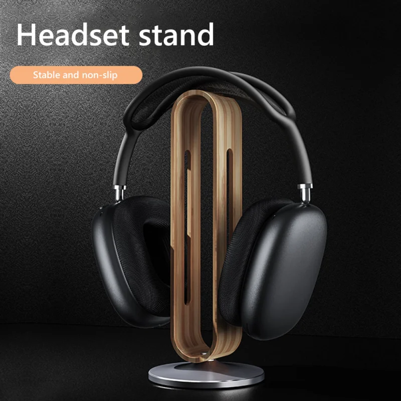 

Universal Headset Stand Bamboo Wood Aluminum Headphones Holder Desktop Headset Holder Display Storage Bracket Anti-Slip Mount