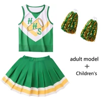 stranger things 4 cheerleader uniform kids adult two piece chrissie cosplay costume sleeveless cheerleader pleated skirt dress