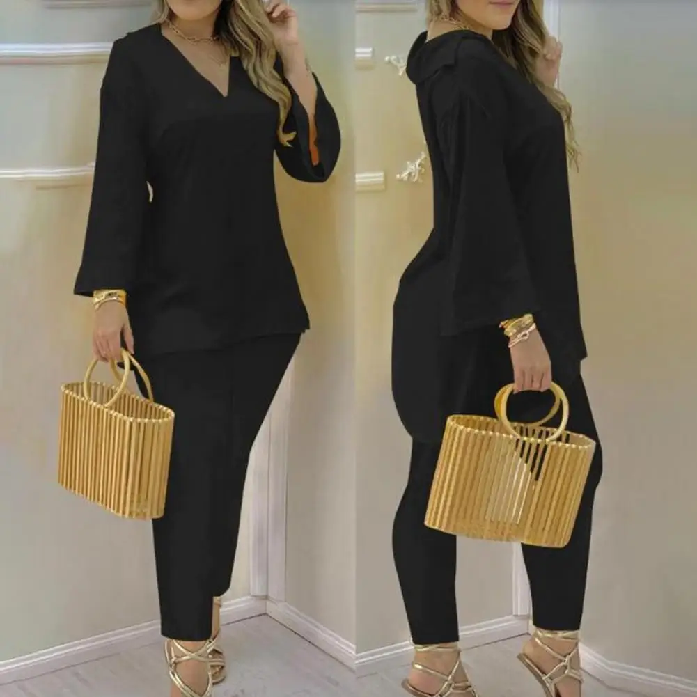 

1 Set Casual Pure Color Patchwork Outfit Two Piece Set Female Full Length