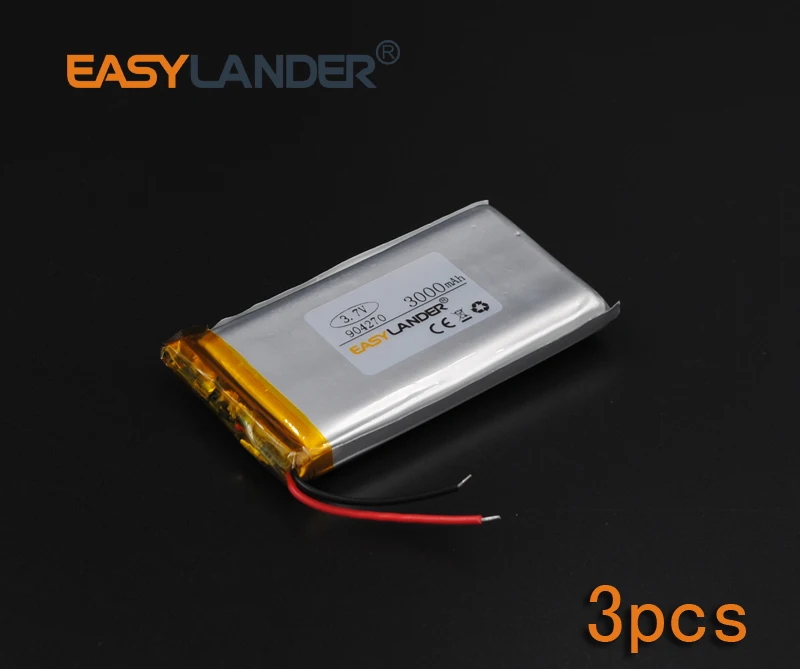 

3pcs/Lot 3.7V 3000mAh Rechargeable li Polymer Li-ion Battery For bluetooth headset mp3 speaker recorder wristband 904270 094270