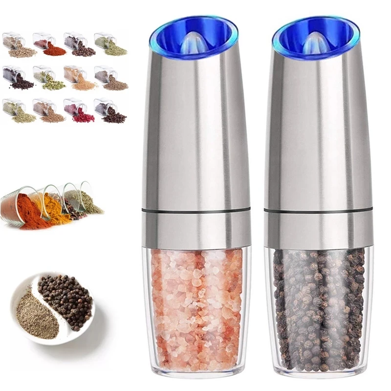 

Electric Spice Grinder Salt and Pepper Shakers Mill Herb Set Stainless Steel Automatic Seasoning Bottle Kitchen Gadget Tool
