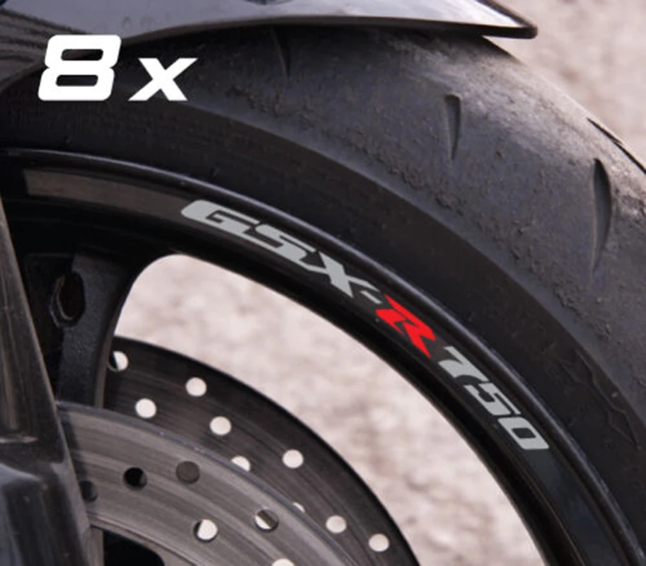 

8 X SUZUKI Gsxr 750 Motorcycle Wheel Decals Rim Sticker Stipe New Set Laminated Gsx-r K6 K7 K8 Sports Team