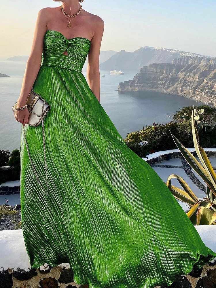 

Женское ажурное длинное платье без бретелек, элегантное вечернее платье-трапеция в стиле бохо, вечерние чное платье без рукавов, 2022