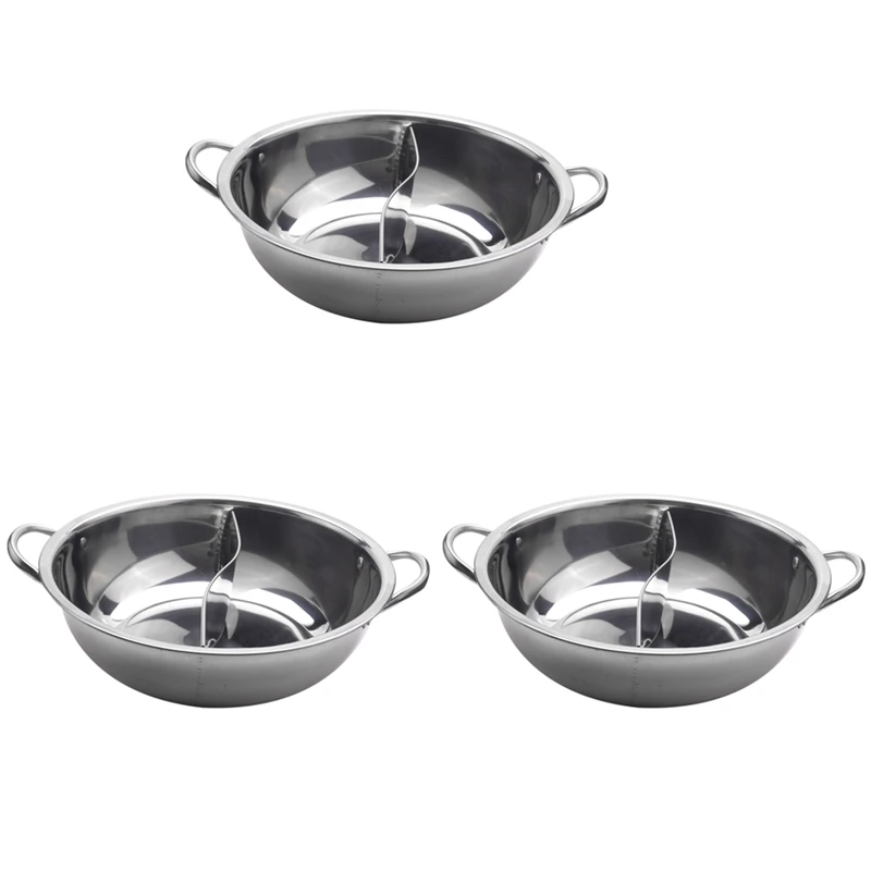 

Hot 3 Pcs 28Cm Hot Pot Twin Divided Stainless Steel 28Cm Cookware Hot Pot Ruled Compatible Soup Stock Pots Home Kitchen