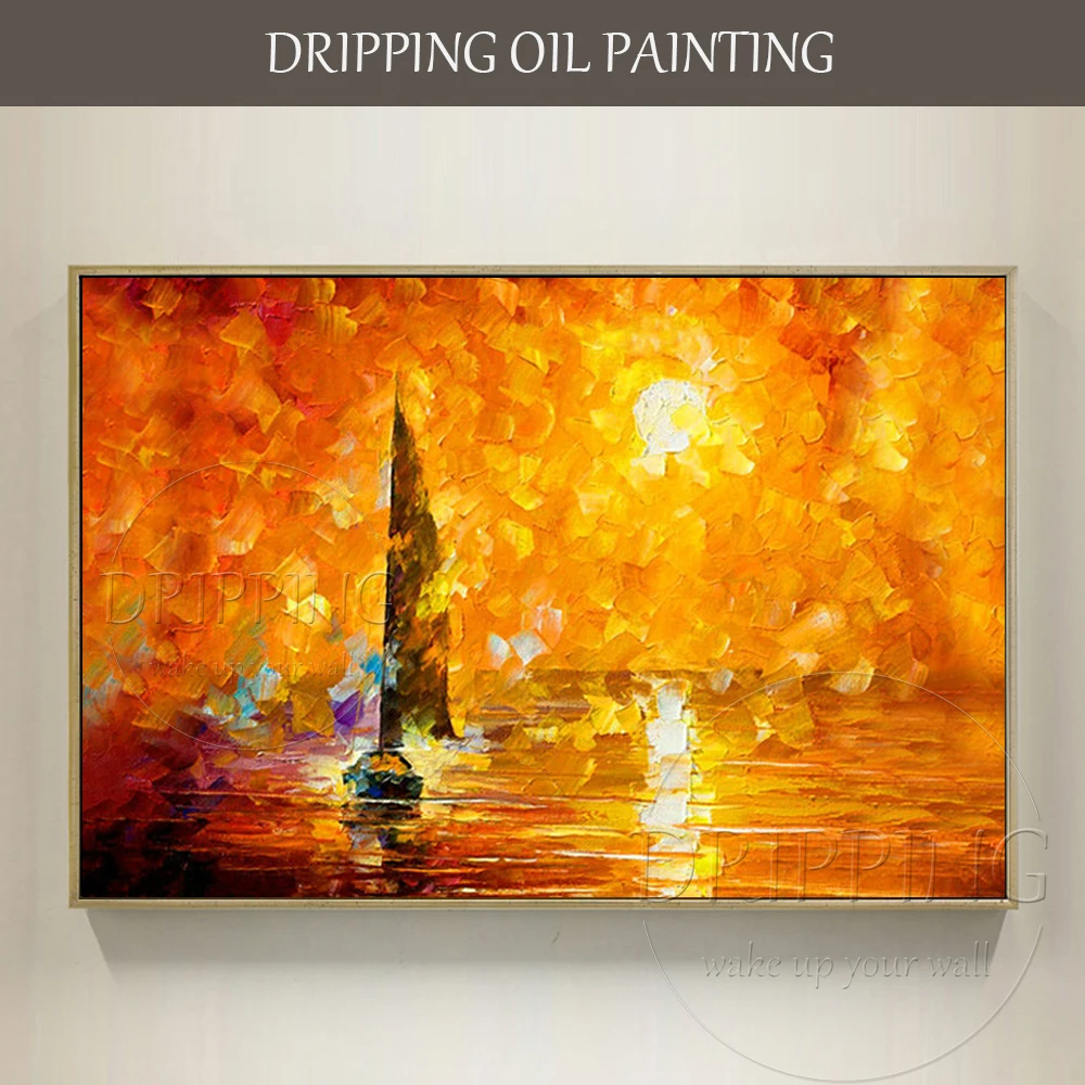 

Hand-painted Thick Paints Abstract Modern Seascape Sailing Boat Palette Knife Oil Painting for Wall Decor High Quality Home Art