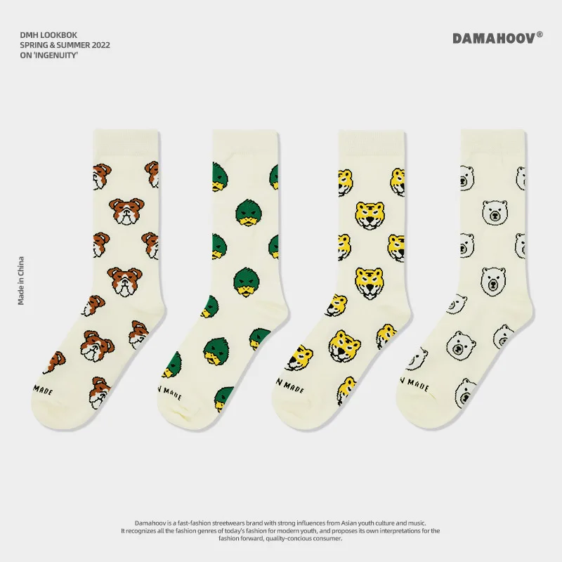 

Japanese trend tiger girl human-made green head duck day tide autumn and winter socks men's female cotton socks