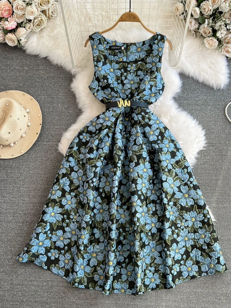 Женское винтажное платье миди без рукавов милое элегантное платье-трапеция с