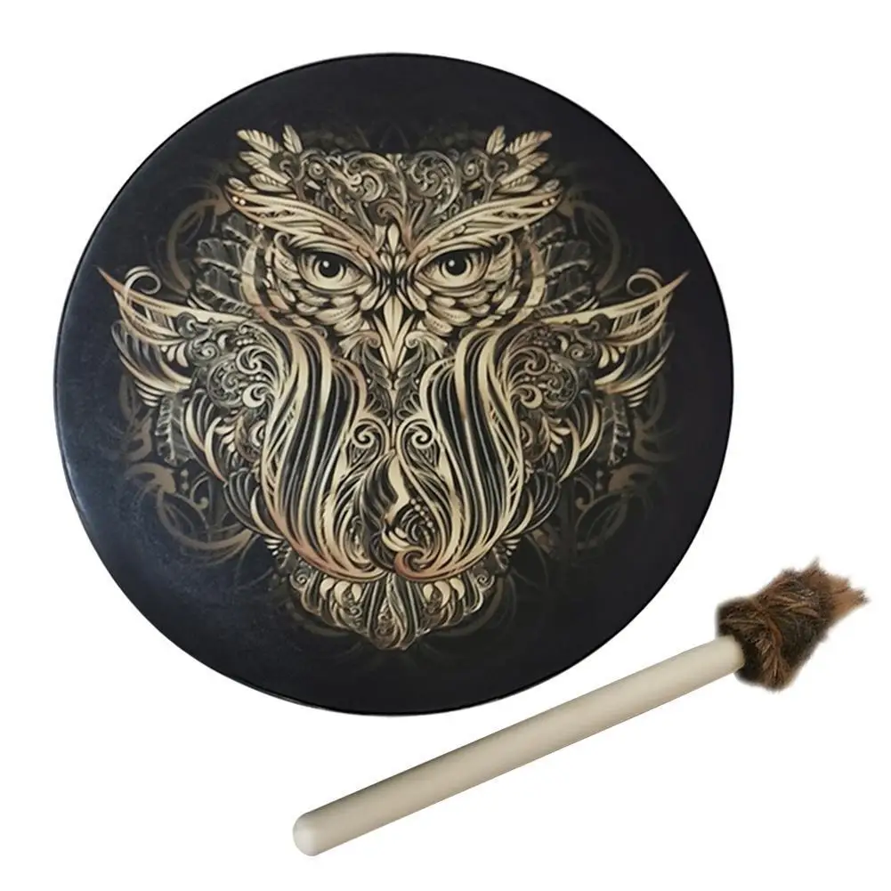 

Vegan Shaman Drum Owl Shaman Alchemical Moon Drum With Stick Deep Bass Divine Sound Siberian Drum Handmade Decorative Craft 25cm