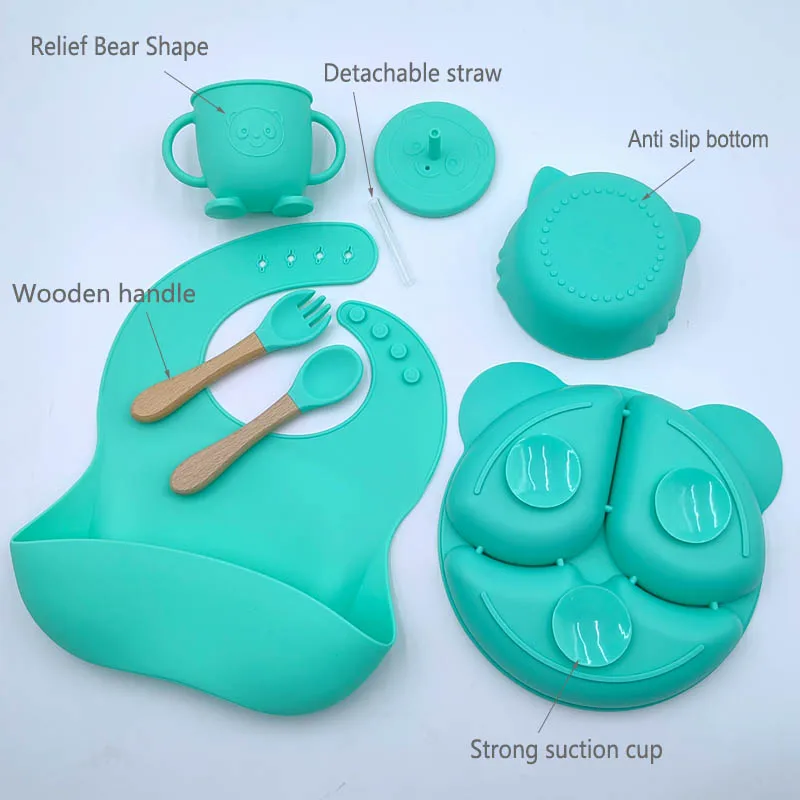 Силиконовая тарелка для кормления детей наборы с именем медведем миска детская