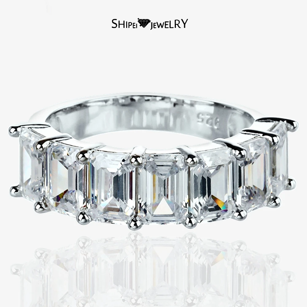 

Shipei 925 Sterling Silver Emerald Cut High Carbon Diamond Gemstone Wedding Band 18K Gold Plated Ring Fine Jewelry Wholesale