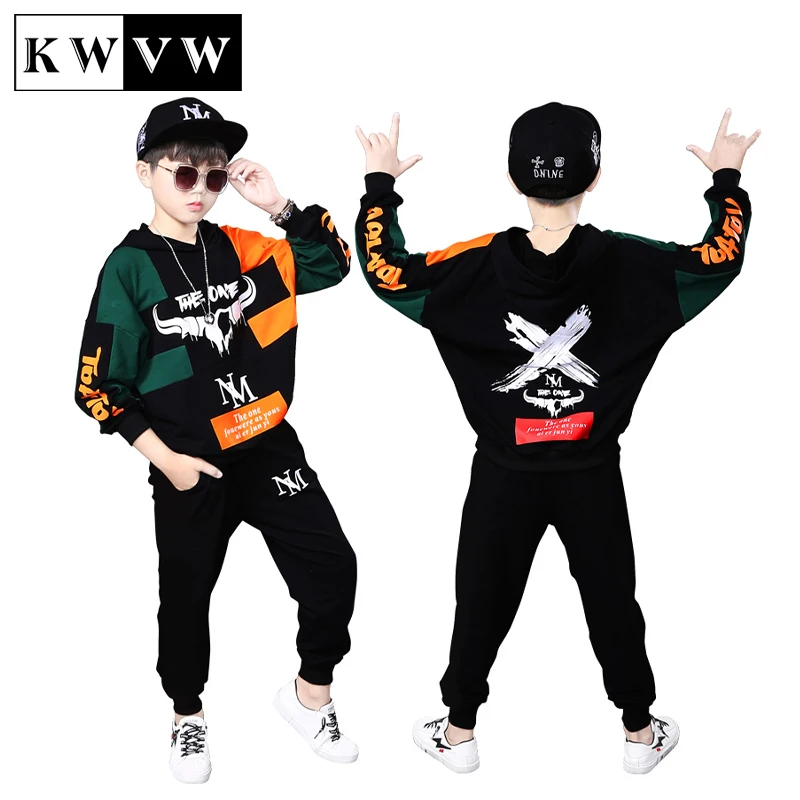 

Одежда для мальчиков KWVW, Модный повседневный худи для подростков, брюки, комплект из двух предметов, удобный мягкий хлопковый детский спорт...