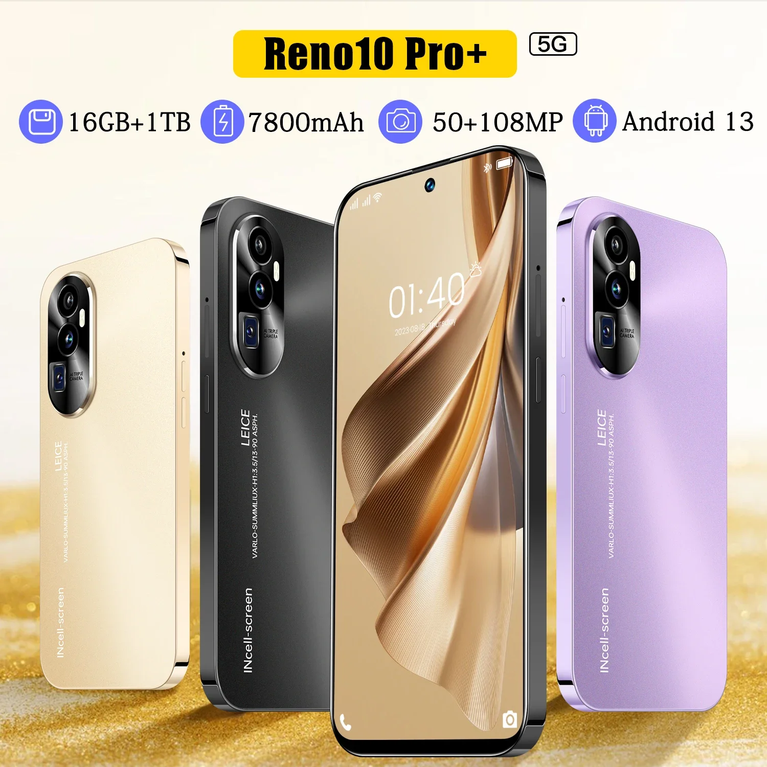 

Original brand New Reno10 Pro+ Android 13 Smart Phone 7.3 inch 16GB+1TB Unlocked 7800mAh 4G/5G Network 50MP+108MP mobile phones